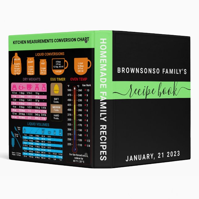 Black Recipe Kitchen Measurement Conversion 3 Ring Binder (Background)