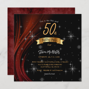 Black & Red 50th Birthday Party Gold Font Invitation