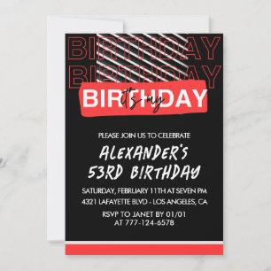 Black Red 53rd birthday Party invitations Men