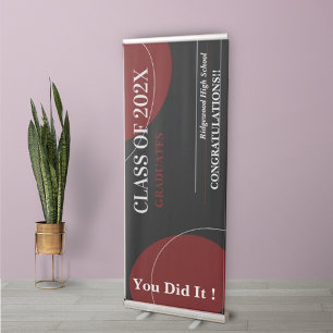 Black Red Abstract 2025 Class Graduation Retractable Banner