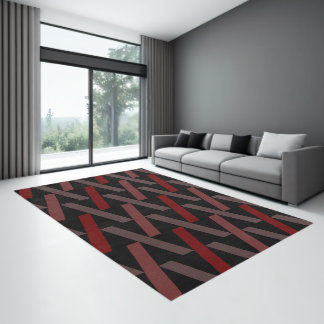Black Red Abstract Pattern Modern Geometric Rug