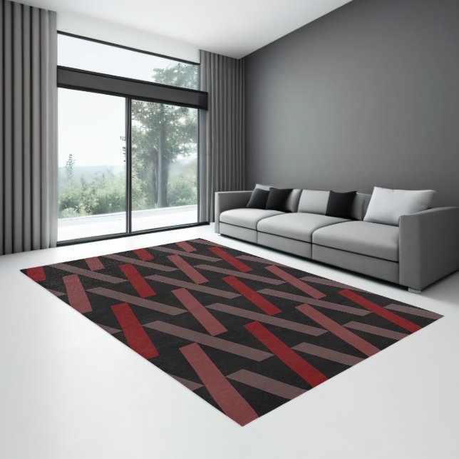 Black Red Abstract Pattern Modern Geometric Rug (Insitu (Indoor 3))