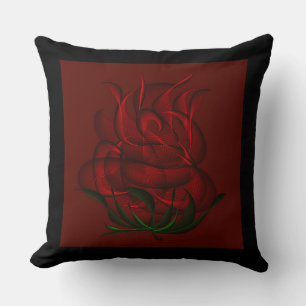 Black & Red Abstract Red Rose Throw Pillow