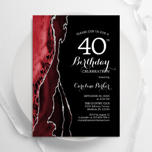 Black Red Agate 40th Birthday Invitation