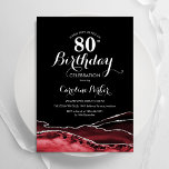 Black Red Agate 80th Birthday Invitation<br><div class="desc">Black red white and silveragate 80th birthday party invitation. Elegant modern design featuring watercolor agate marble geode background,  faux glitter silver and typography script font. Trendy invite card perfect for a stylish women's bday celebration. Printed Zazzle invitations or instant download digital printable template.</div>