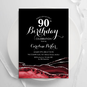 Black Red Agate 90th Birthday Invitation