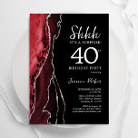 Black Red Agate Surprise 40th Birthday Invitation<br><div class="desc">Black red and white agate surprise 40th birthday party invitation. Elegant modern design featuring watercolor agate marble geode background,  faux glitter silver and typography script font. Trendy invite card perfect for a stylish women's bday celebration. Printed Zazzle invitations or instant download digital printable template.</div>