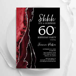 Black Red Agate Surprise 60th Birthday Invitation