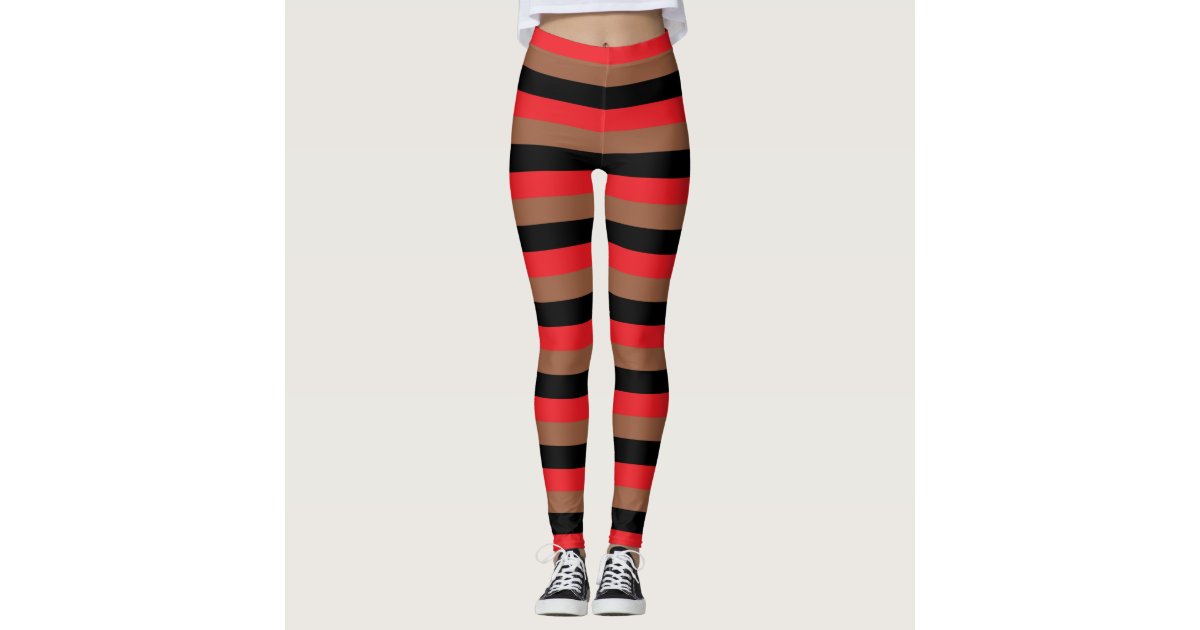 Black and Red Stripes Pattern Striped Leggings, Zazzle