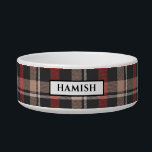 Black Red and Cream Plaid Pattern Bowl<br><div class="desc">Treat your special pet to their own personalized black red and cream tartan patterned dog bowl. You can customise both the colour of the nameplate border and the name of your pet in the colour of your choice. Designed by Thisisnotme©</div>