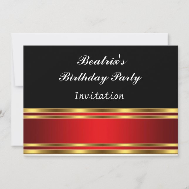 Black Red and Gold  Birthday Party Invitation (Front)