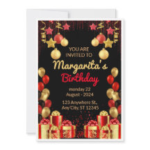 Black, Red and Gold Elegant Birthday Party Flyer