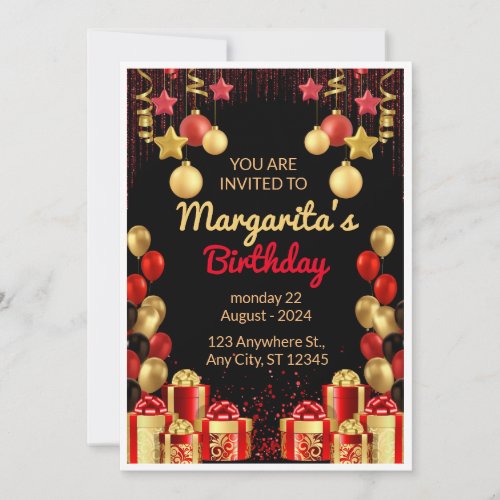Black Red and Gold Elegant Birthday Party Flyer Invitation