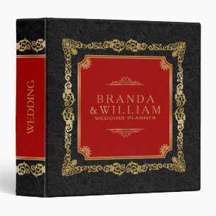 Black Red And Gold Elegant Frame 3 Ring Binder