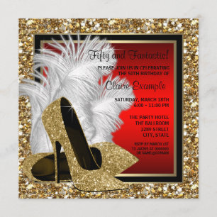 Black, Red and Gold High Heels Birthday Party Invitation