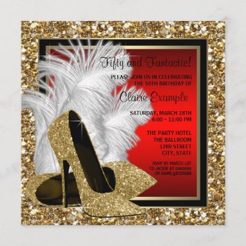 Black  Red And Gold High Heels Birthday Party Invitation by Pure_Elegance at Zazzle