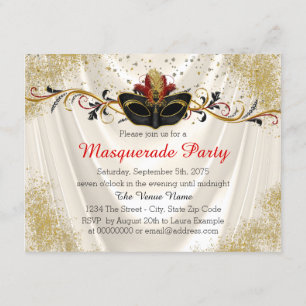 Black Red and Gold Masquerade Party Invitation