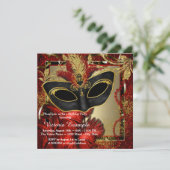 Black Red and Gold Masquerade Party Invitation (Standing Front)