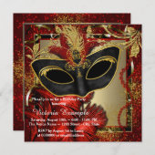 Black Red and Gold Masquerade Party Invitation (Front/Back)