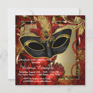 Black Red and Gold Masquerade Party Invitation