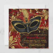 Black Red and Gold Masquerade Party Invitation (Front)