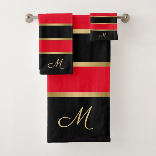 Black red and gold stripes pattern bath towel set