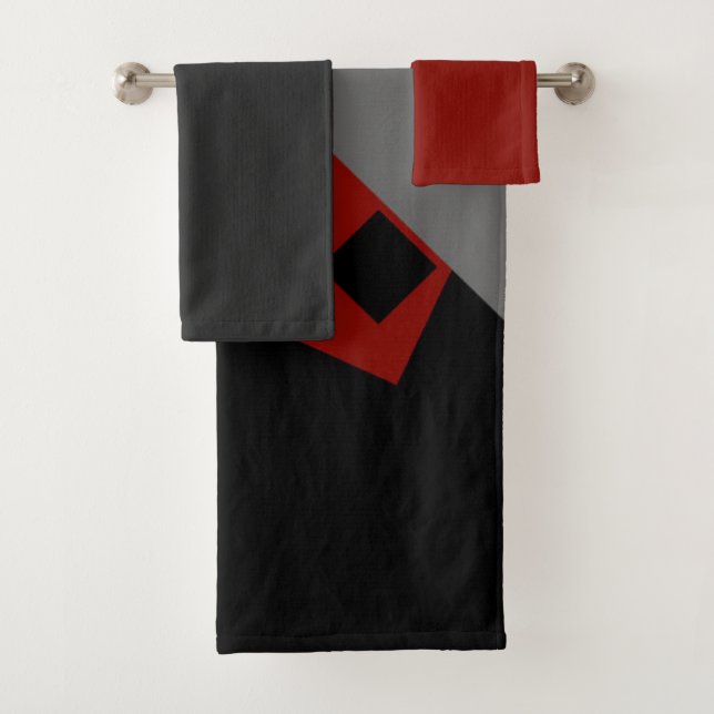 Black red and gray geometric   bath towel set (Insitu)