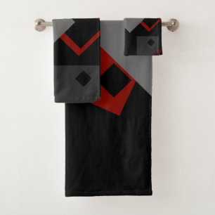 Black red and gray geometric bath towel set