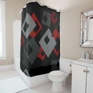 Black red and gray geometric shower curtain