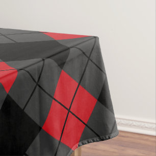 Black, Red and Gray Plaid Checked Tablecloth