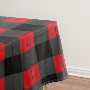 Black Red and Gray Plaid Checkered Tablecloth