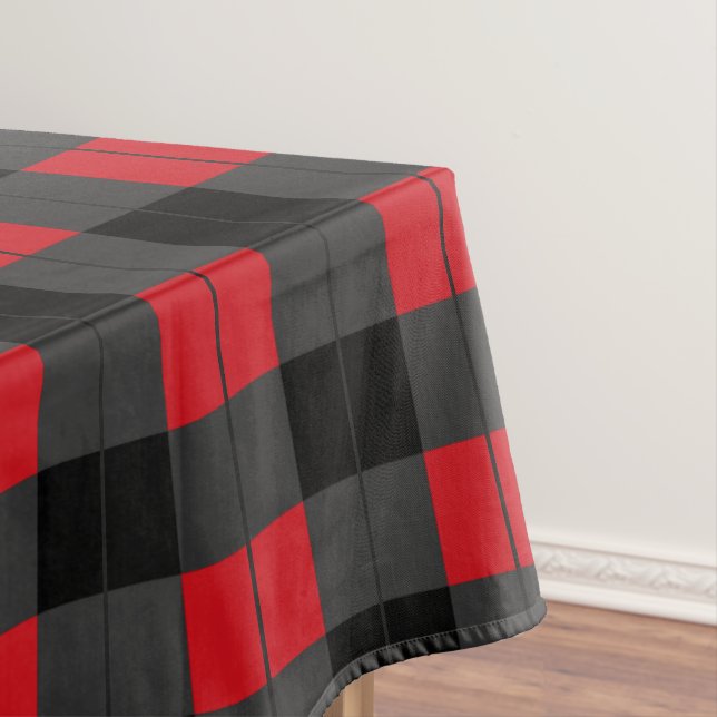 Black Red and Gray Plaid Checkered Tablecloth (In Situ)