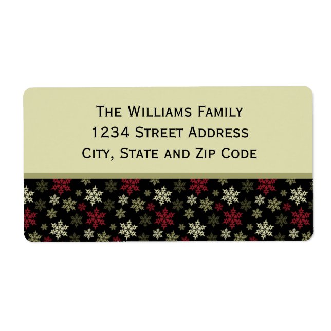 Black Red and Green Snowflake Pattern Label (Front)