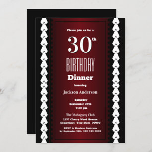 Black Red and White 30th Birthday Dinner Invitation