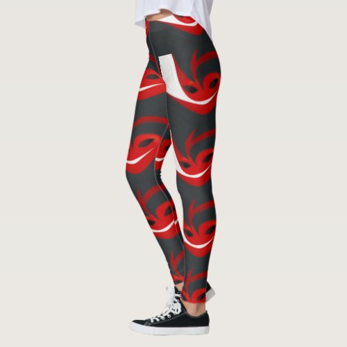 Black Red and White Abstract Design Leggings