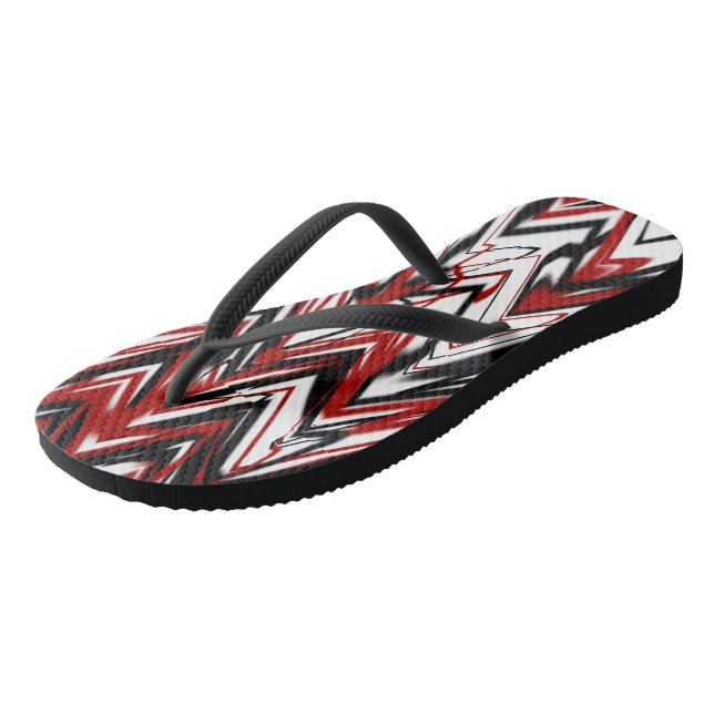 black red and white abstract flip flops (Angled)