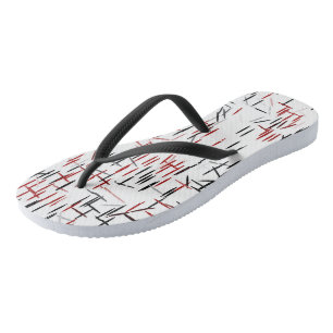 Black Red and White abstract Flip Flops