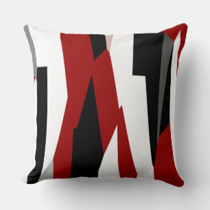 Black, Red and White Abstract Throw Pillow