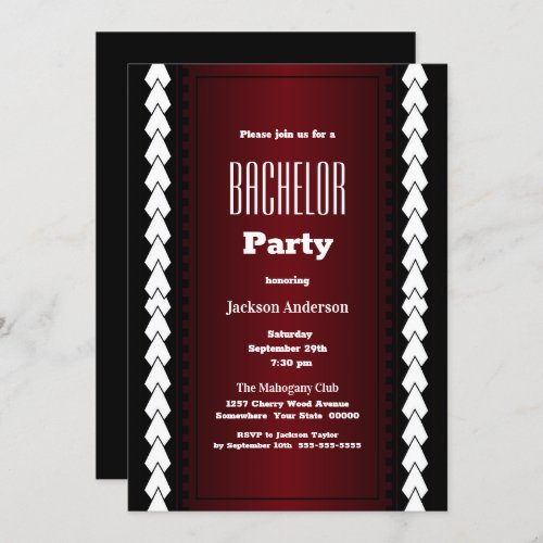 Black Red and White Bachelor Party Invitation