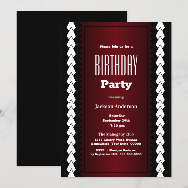 Black Red and White Birthday Party Invitation (Front/Back)
