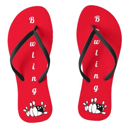 Black Red and White Bowling Flip Flops