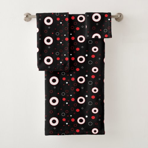 Black Red and White bubbles Polka Dot Towel Set