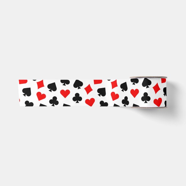 Black Red and White Casino Card Suits Satin Ribbon (Front)