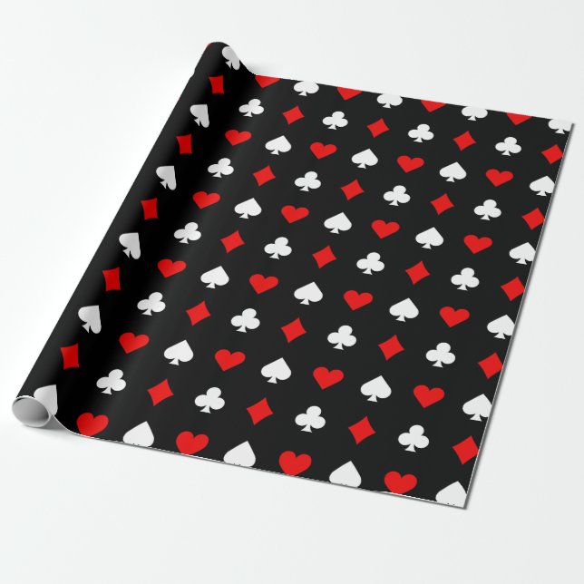 Black Red and White Casino Card Suits Wrapping Paper (Unrolled)