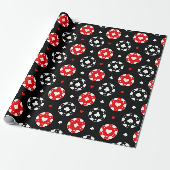 Black Red and White Casino Card Suits Wrapping Paper (Unrolled)