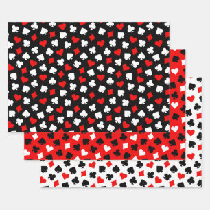 Black Red and White Casino Card Suits Wrapping Paper Sheets