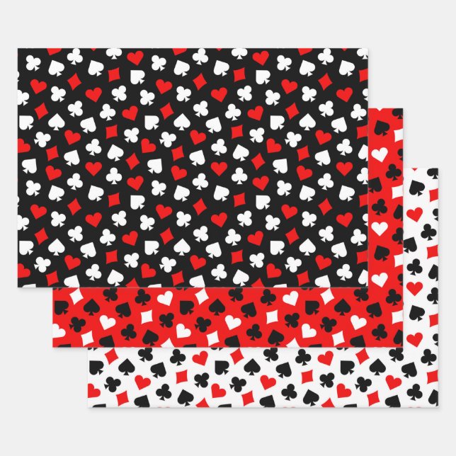 Black Red and White Casino Card Suits Wrapping Paper Sheets (Set)