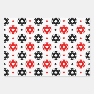 Black Red and White Casino Card Suits Wrapping Paper Sheets