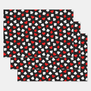 Black Red and White Casino Card Suits Wrapping Paper Sheets