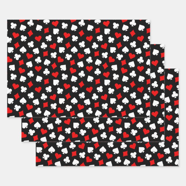 Black Red and White Casino Card Suits Wrapping Paper Sheets (Set)